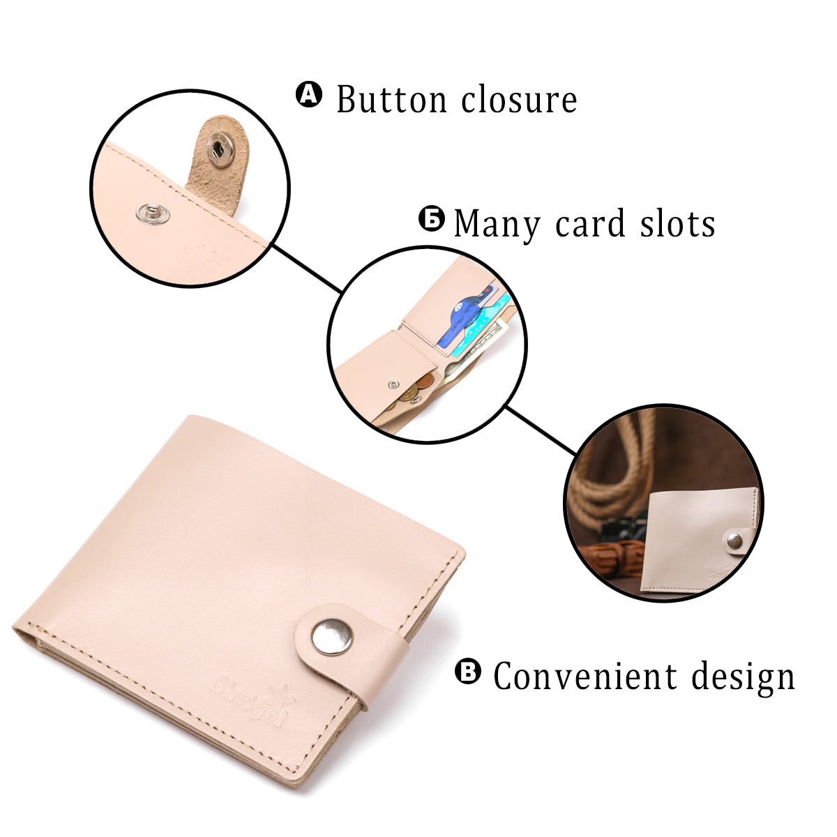 Stylish Leather Wallet SHVIGEL 16447 Beige Natural Leather Made in Ukraine