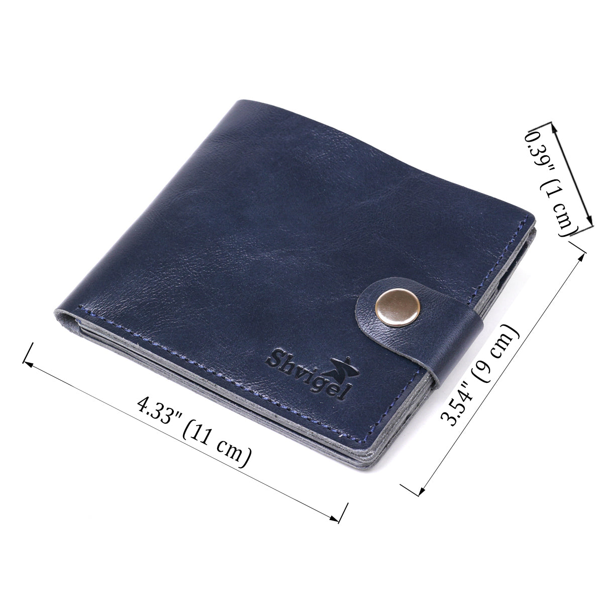 Compact Blue Leather Wallet for Men - SHVIGEL Art. 16465, Natural Leather, Made in Ukraine