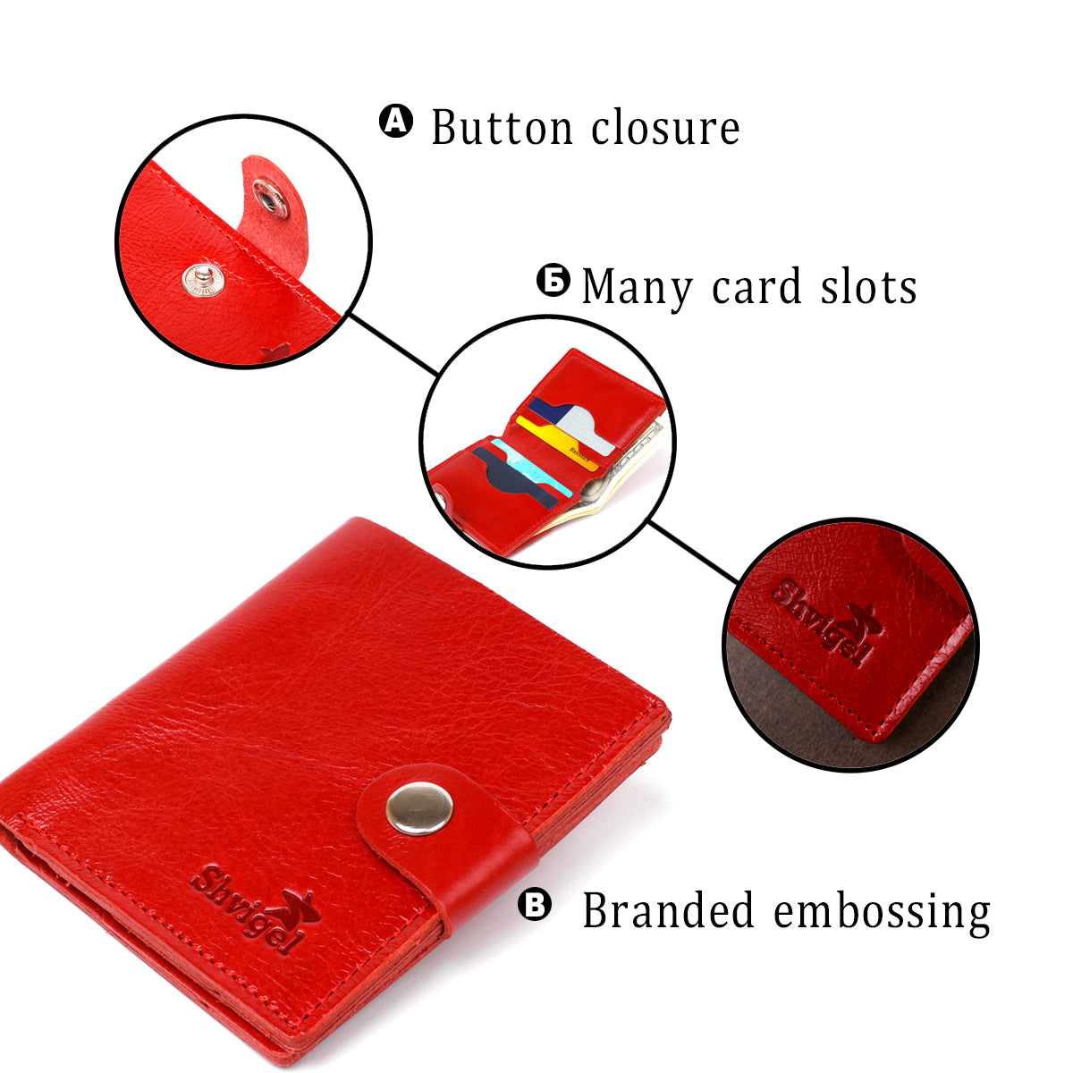 Women's Leather Wallet SHVIGEL 16482 Red Genuine Leather Durable Design