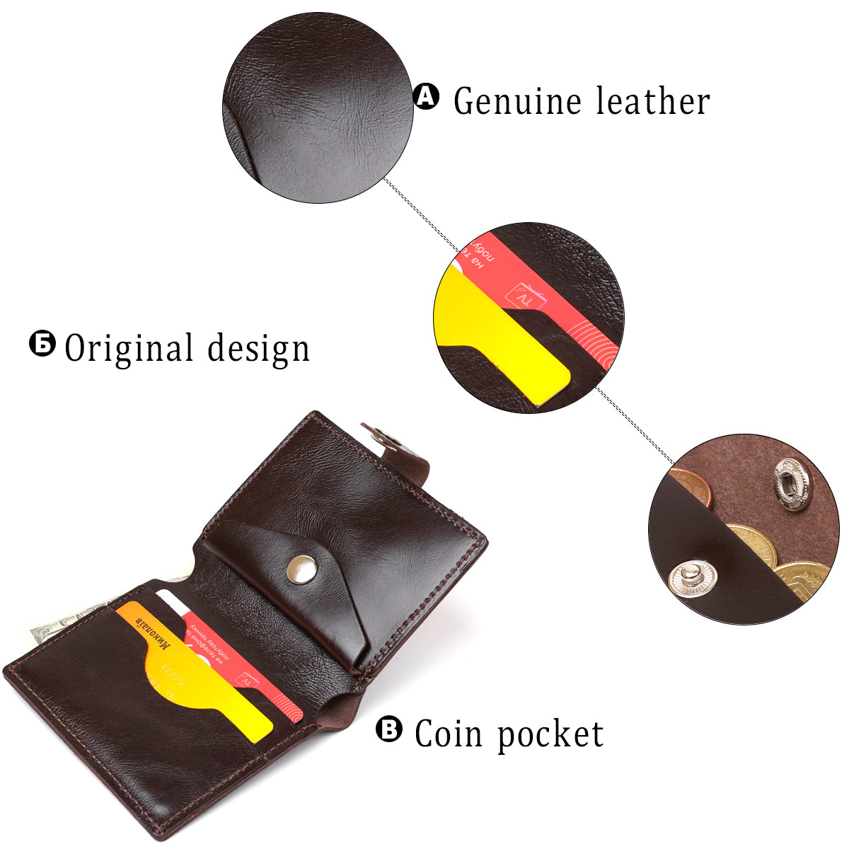 Stylish Leather Wallet for Men SHVIGEL 16485 Brown Natural Leather Ukrainian Craftsmanship