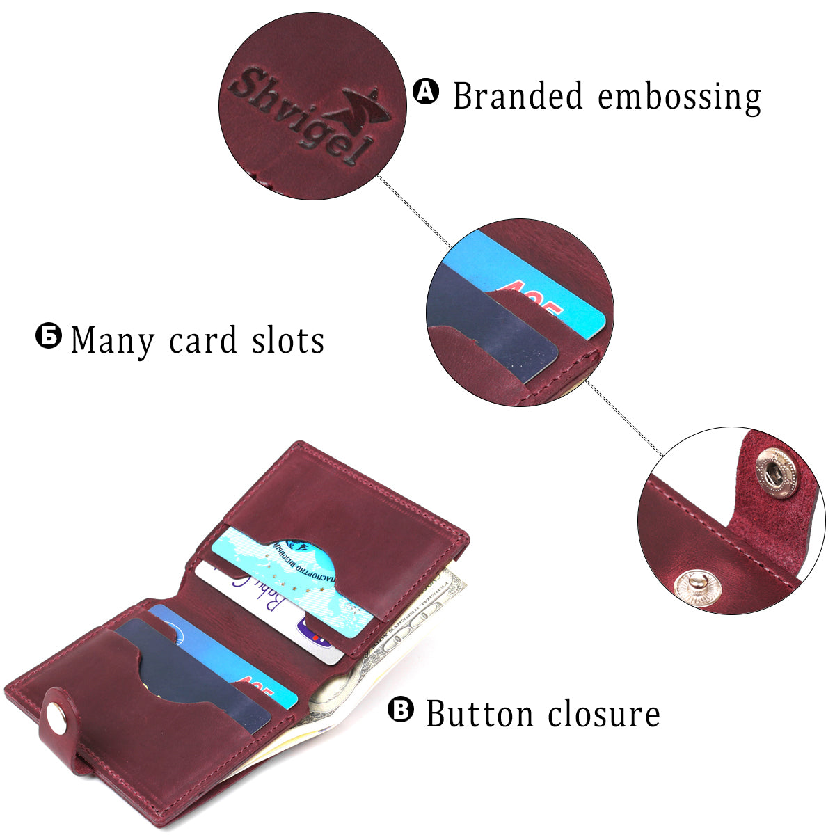 Fashionable Vintage Women's Wallet SHVIGEL 16499 Burgundy Natural Leather