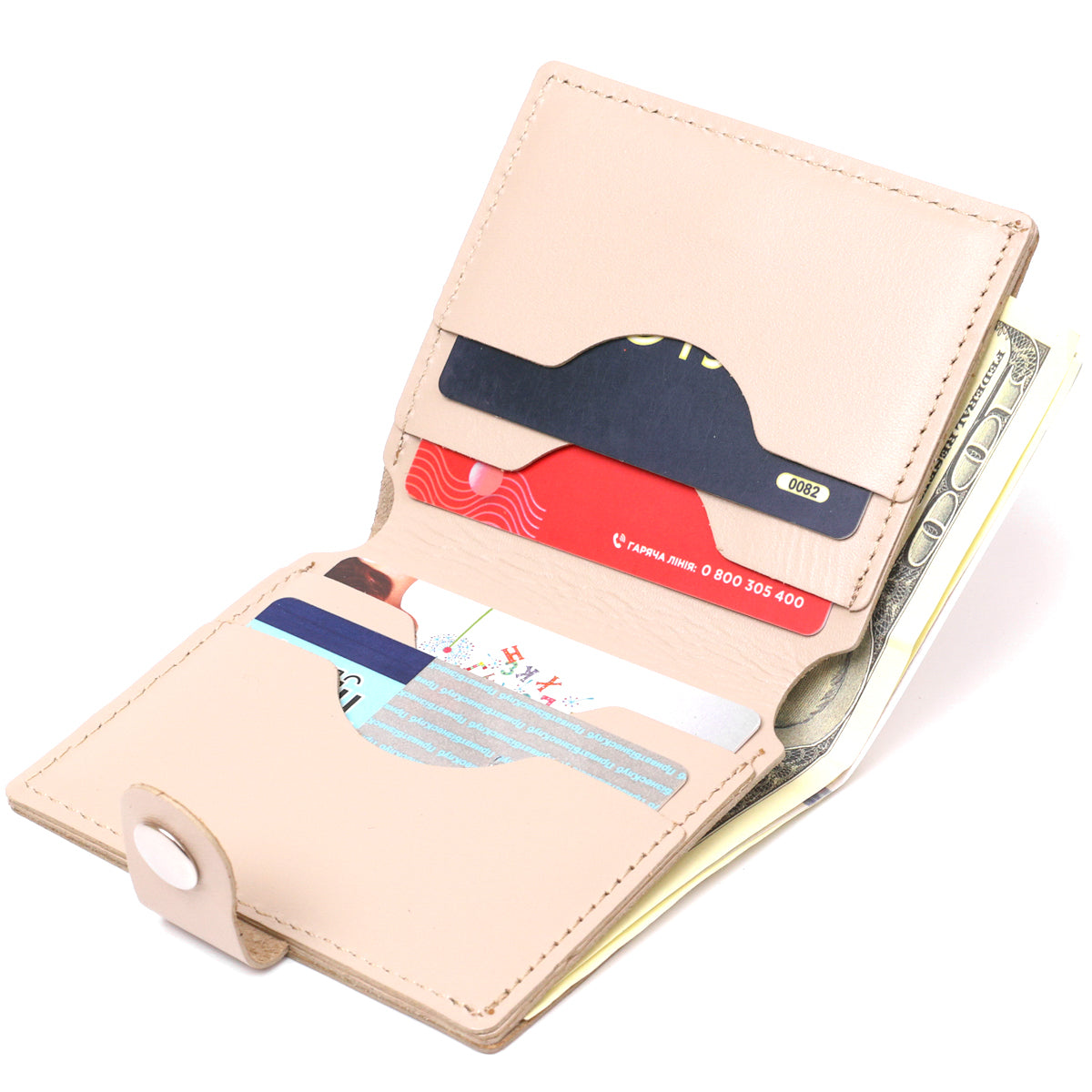 Classic Leather Wallet SHVIGEL 16510 Beige Made in Ukraine, Natural Leather Quality