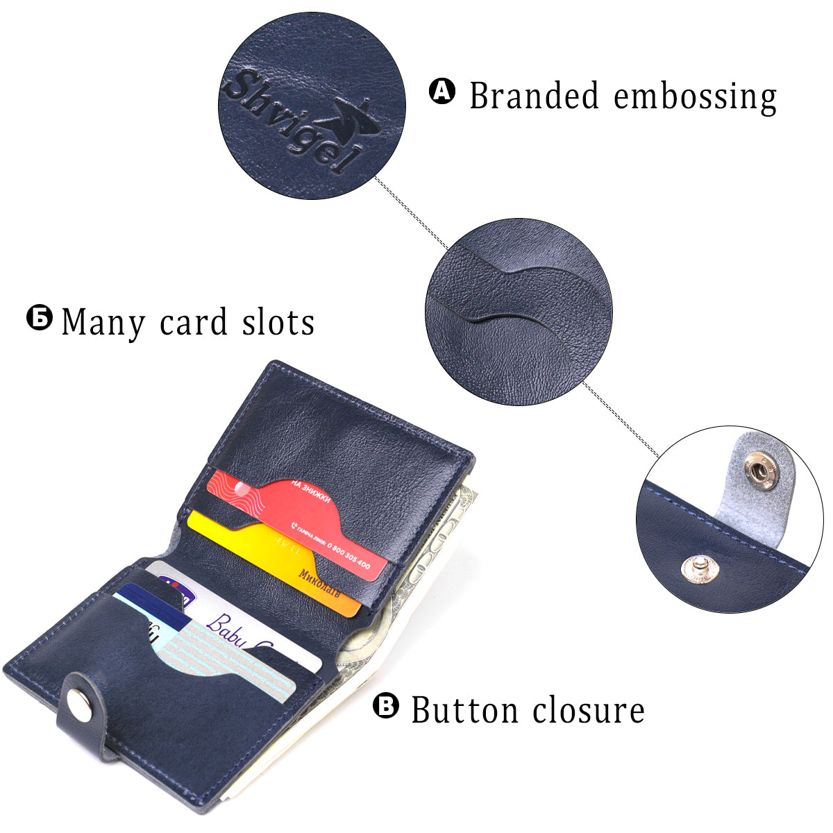 Comfortable Genuine Leather Wallet SHVIGEL 16507 Blue - Made in Ukraine, Stylish Design