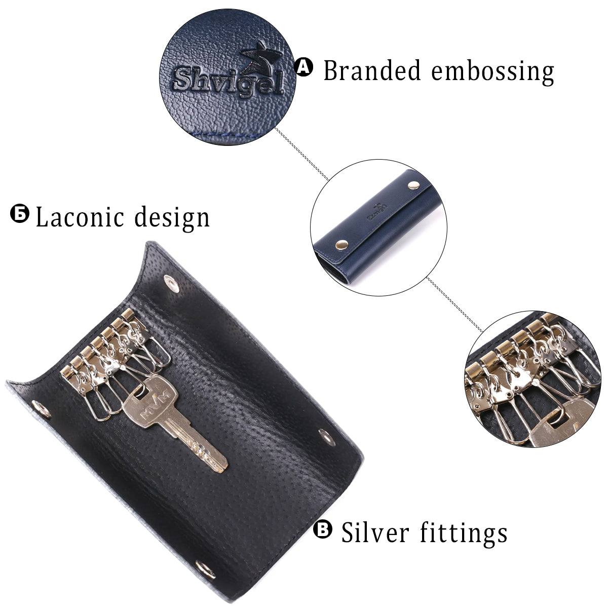 Practical Leather Key Holder SHVIGEL 16533 Blue Natural Leather for Keys