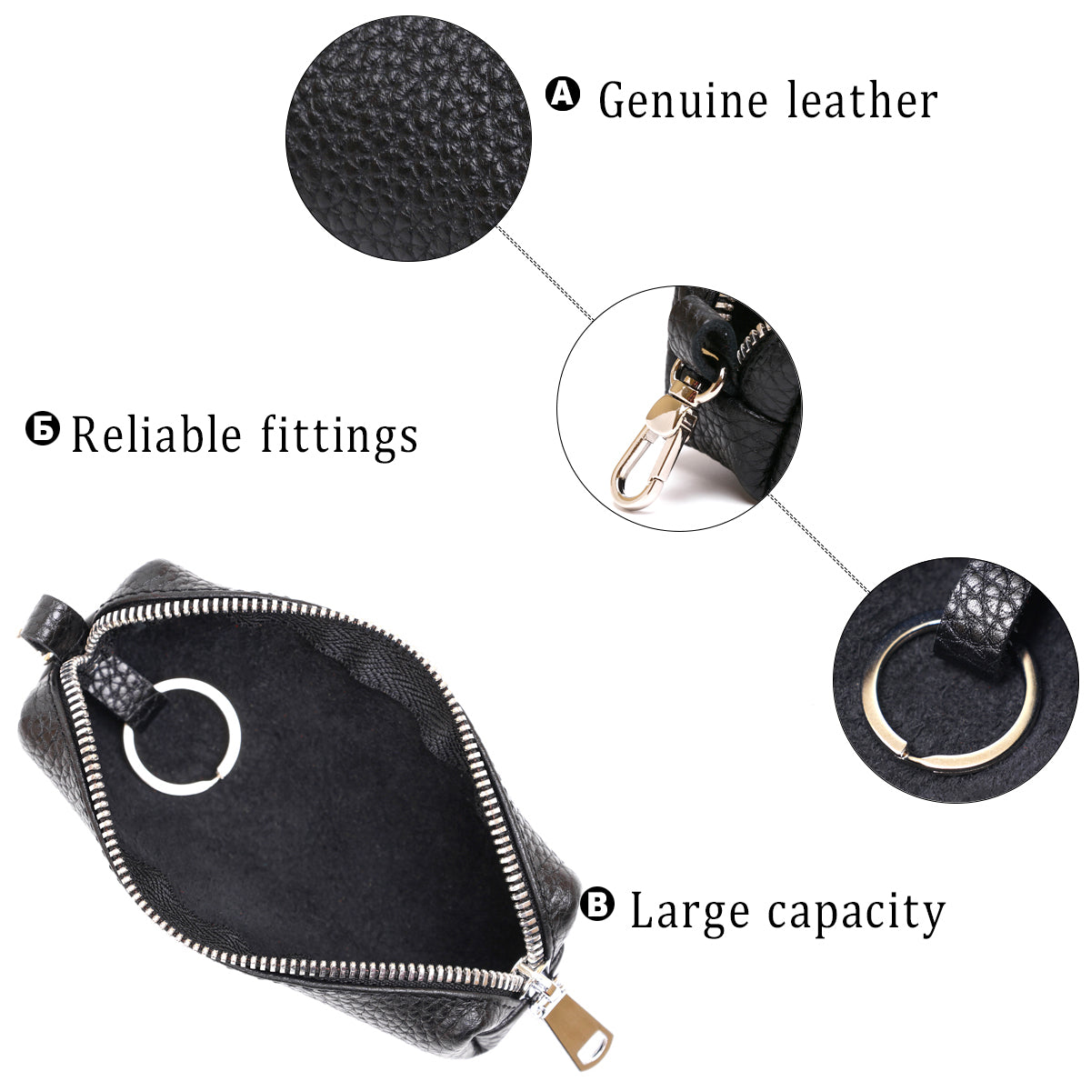 Unisex Leather Key Holder SHVIGEL 16536 Black Made from Natural Leather for Keys