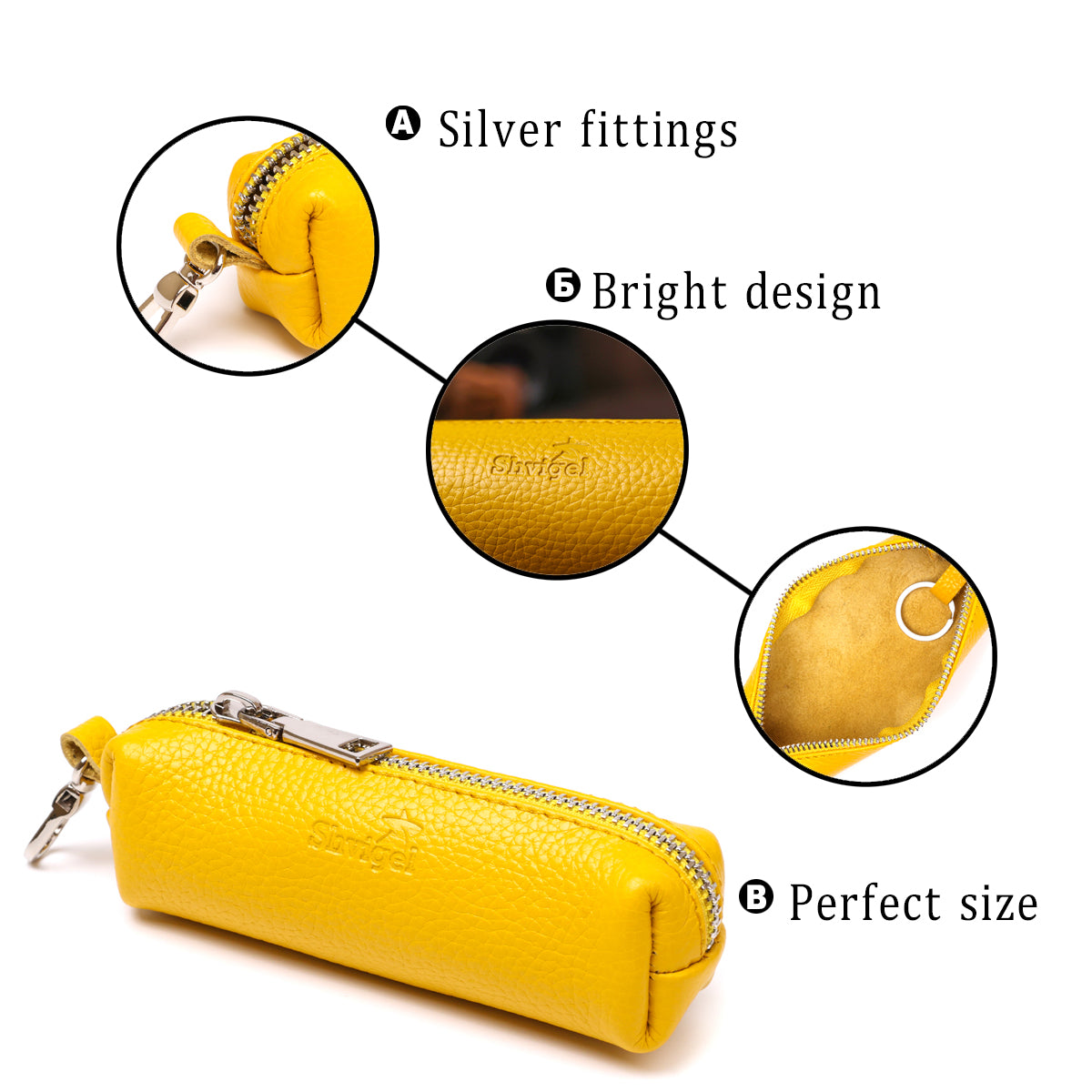 Bright Women's Key Holder SHVIGEL 16540 Yellow Natural Leather for Keys
