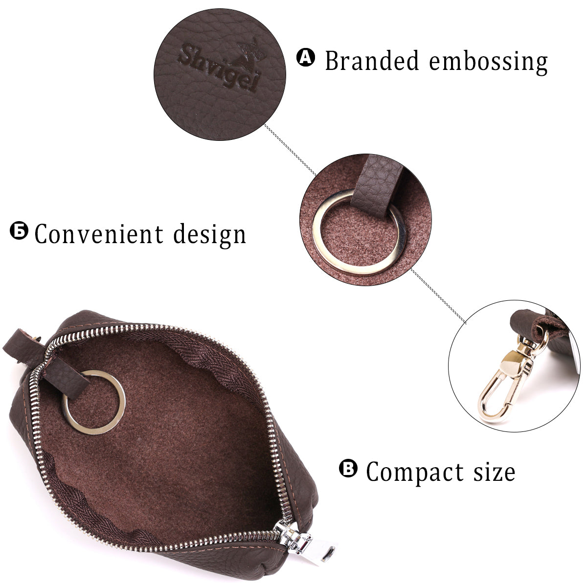 Matte Leather Key Holder SHVIGEL 16545 Brown - Natural Leather, Ideal for Keys
