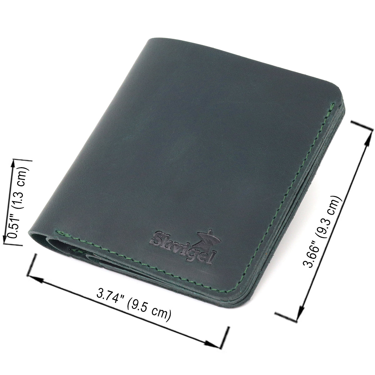 Vintage Leather Wallet SHVIGEL 16603 Green - Handmade in Ukraine, Genuine Leather