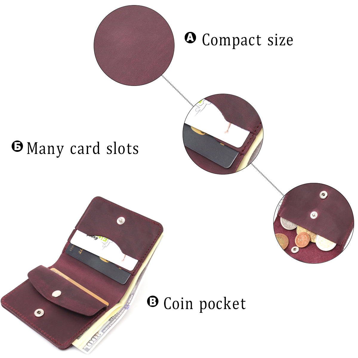 Leather Matte Wallet SHVIGEL 16604 Burgundy Natural Leather Crafted in Ukraine
