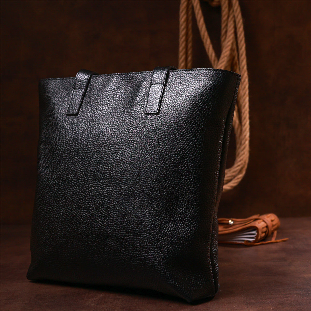 Leather Universal Women's Bag SHVIGEL 16354 Black - Natural Leather, Ukrainian Craftsmanship