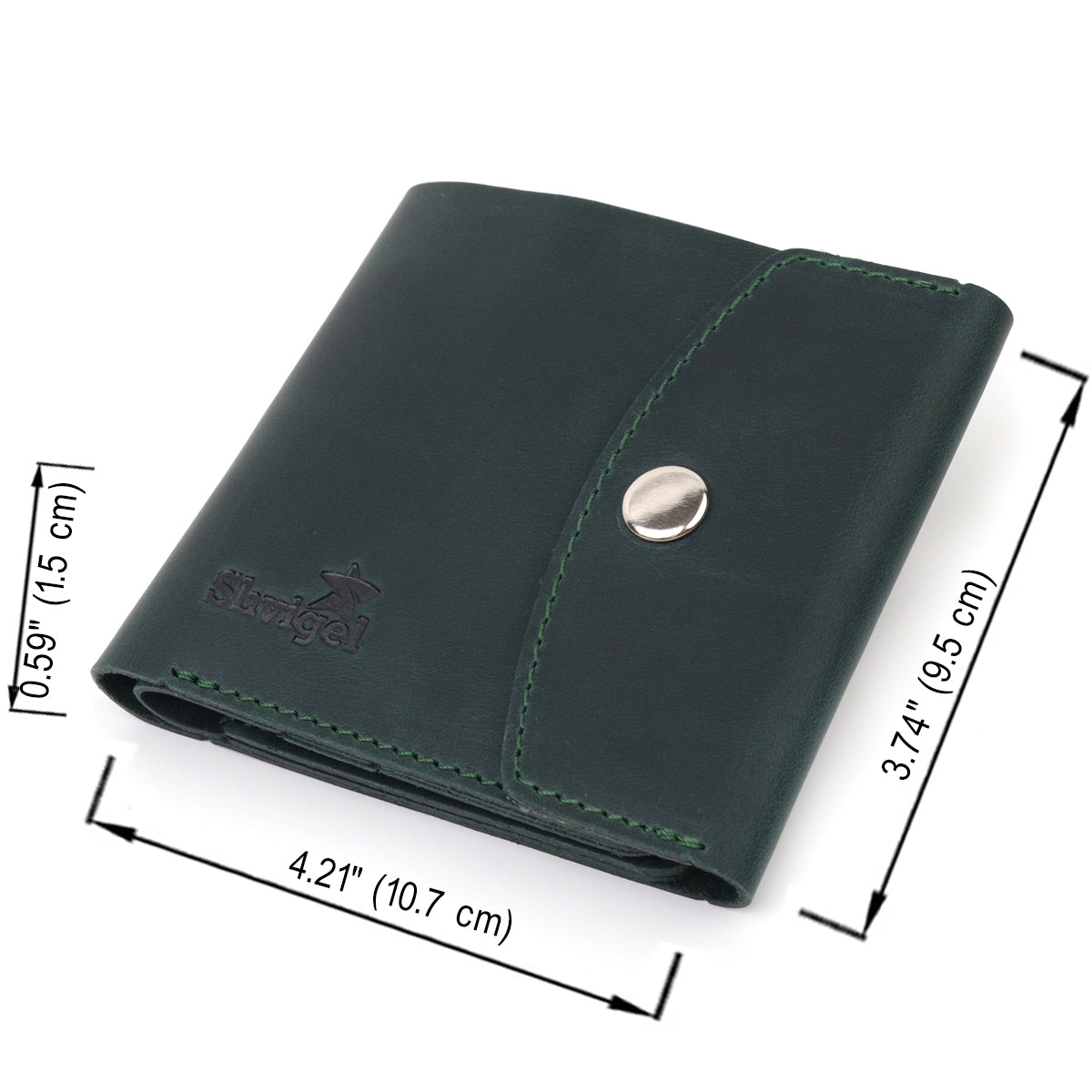 Vintage Leather Wallet SHVIGEL 16615 Green Made in Ukraine, Genuine Leather