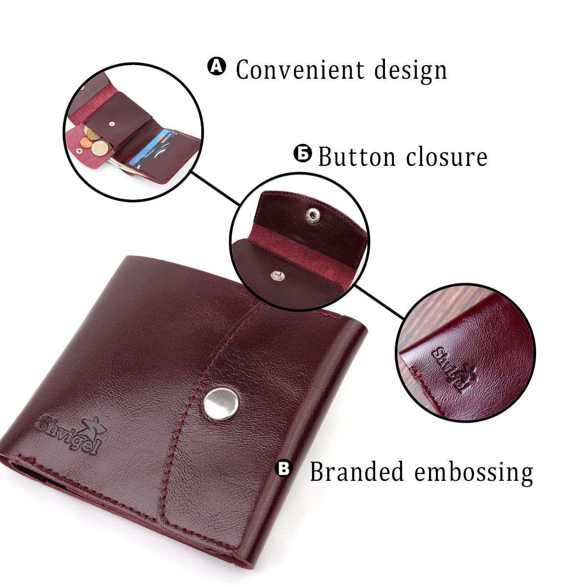 Glossy Leather Women's Wallet SHVIGEL 16620 Cherry Red Made in Ukraine Natural Leather