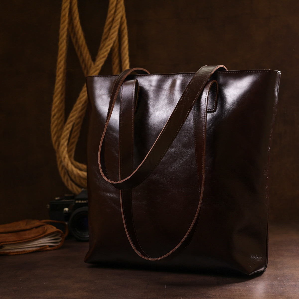 Leather Women's Tote Bag SHVIGEL 16370 Brown Natural Leather Ukrainian Craftsmanship