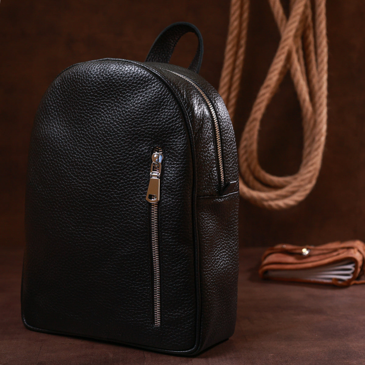 Compact Women's Backpack SHVIGEL 16317 Natural Leather Black Color Stylish Design