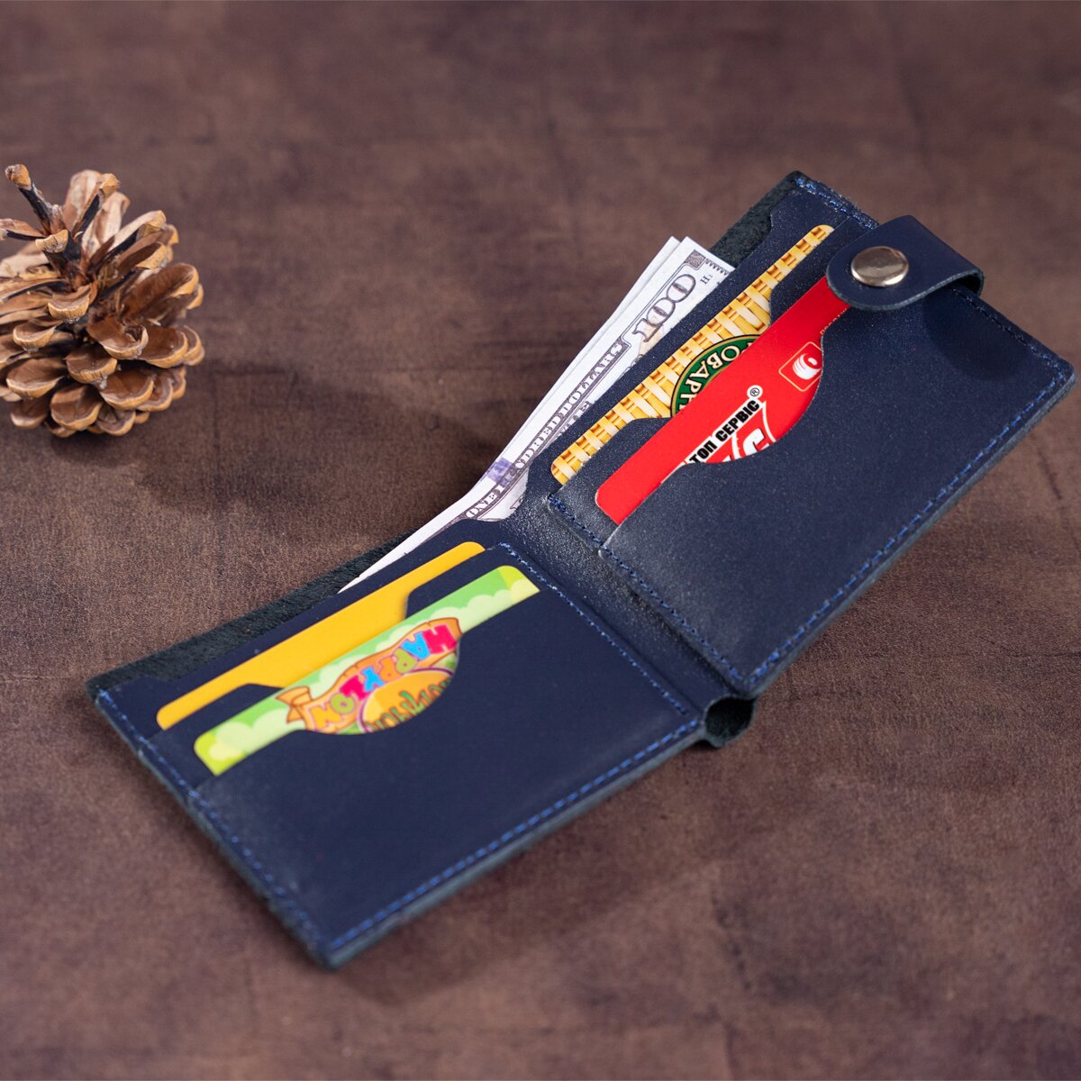 Horizontal Men's Wallet SHVIGEL 16216 Blue Genuine Leather from Ukraine