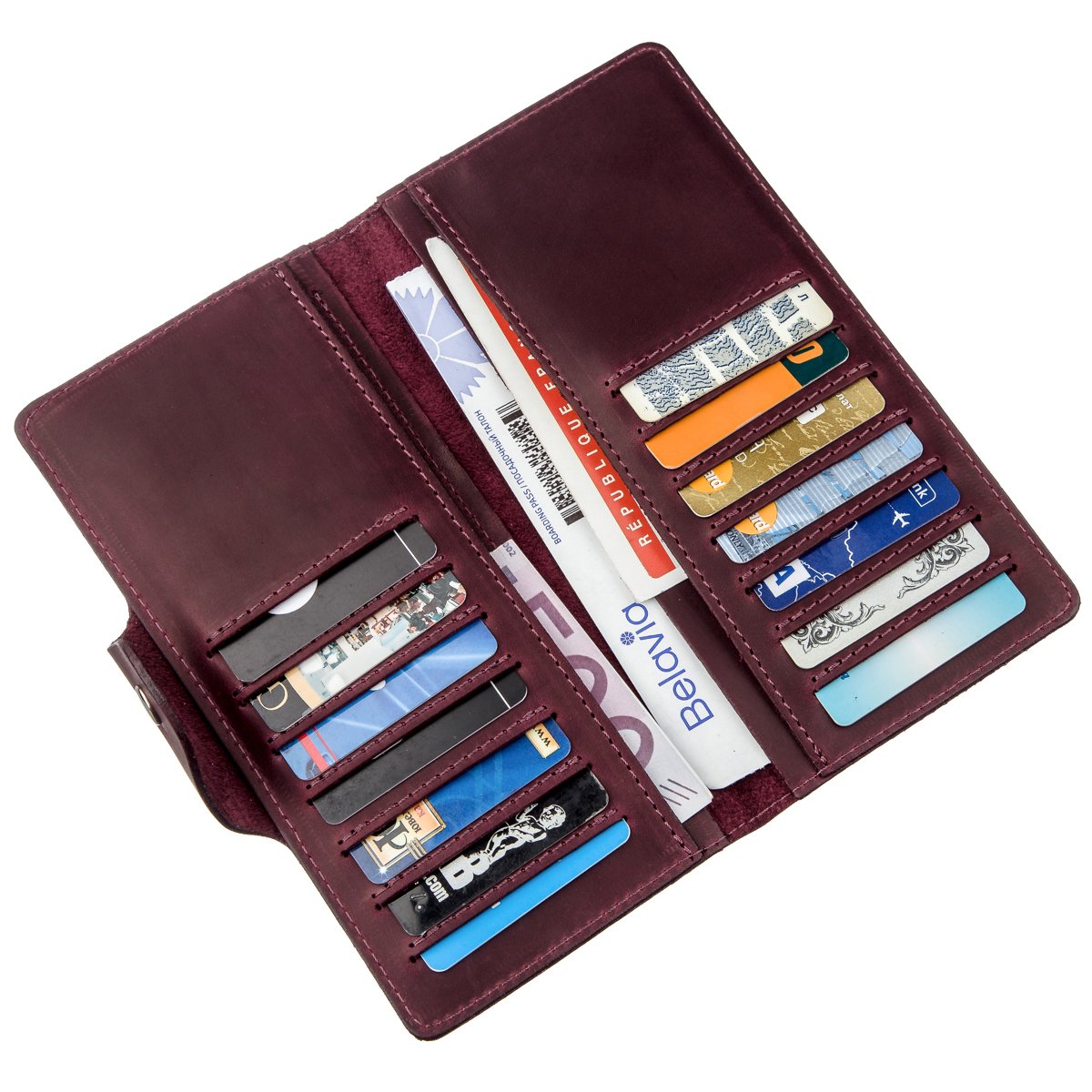 Vertical Women's Wallet SHVIGEL 16178 Vintage Leather with Buttons Burgundy, Made in Ukraine