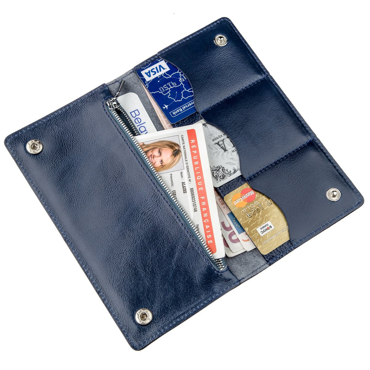 Unisex Leather Wallet with Snap Closure by SHVIGEL, Model 16192, Blue - Made in Ukraine