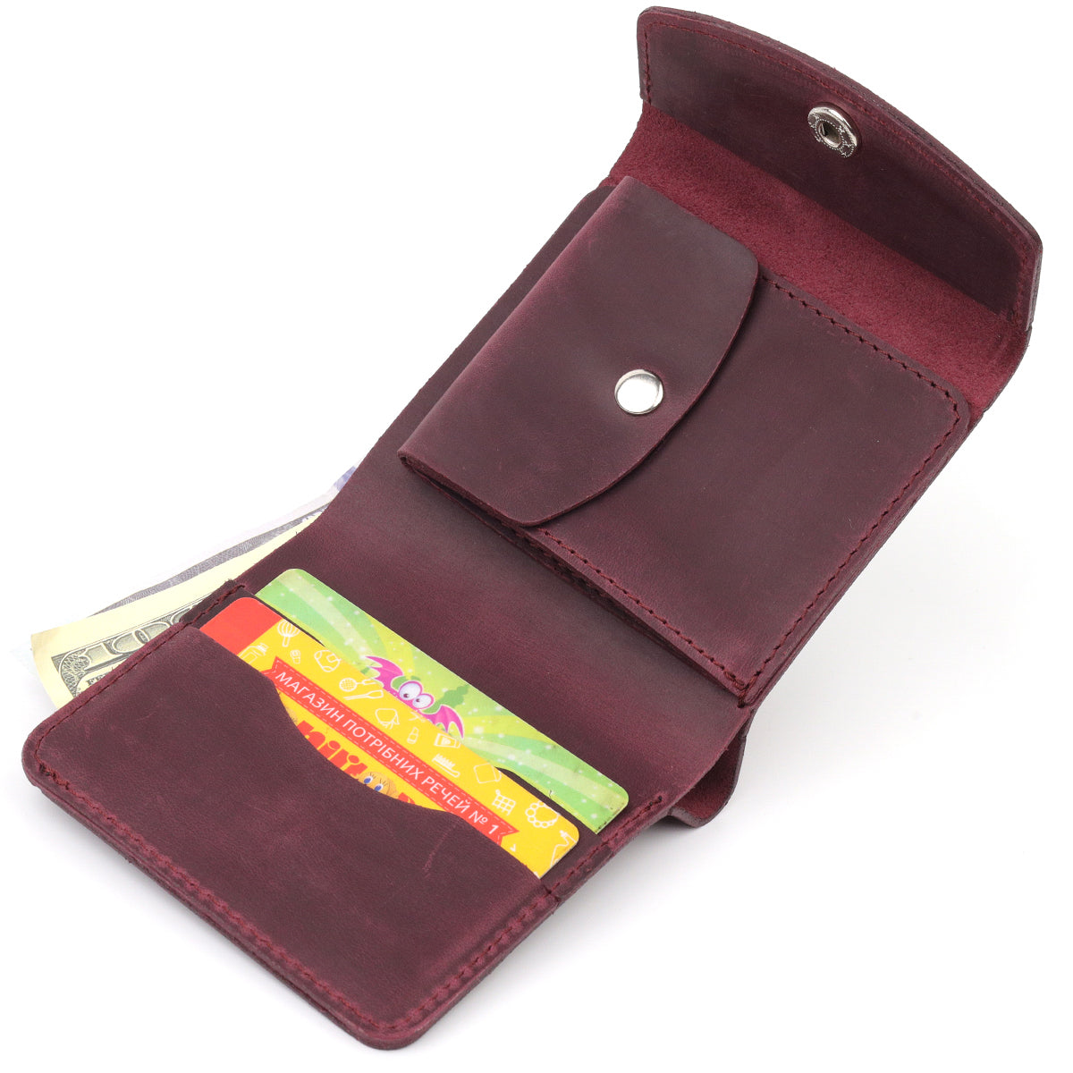 Leather Matte Wallet SHVIGEL 16616 Burgundy Natural Leather Made in Ukraine