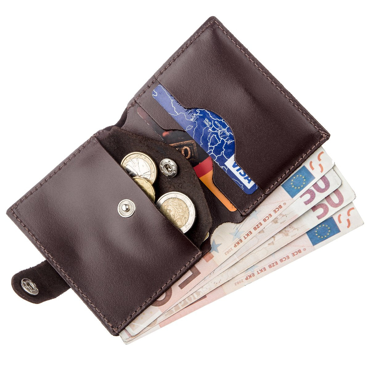 Vertical Leather Wallet for Men SHVIGEL 16218 Brown - Natural Leather, Coin Pocket