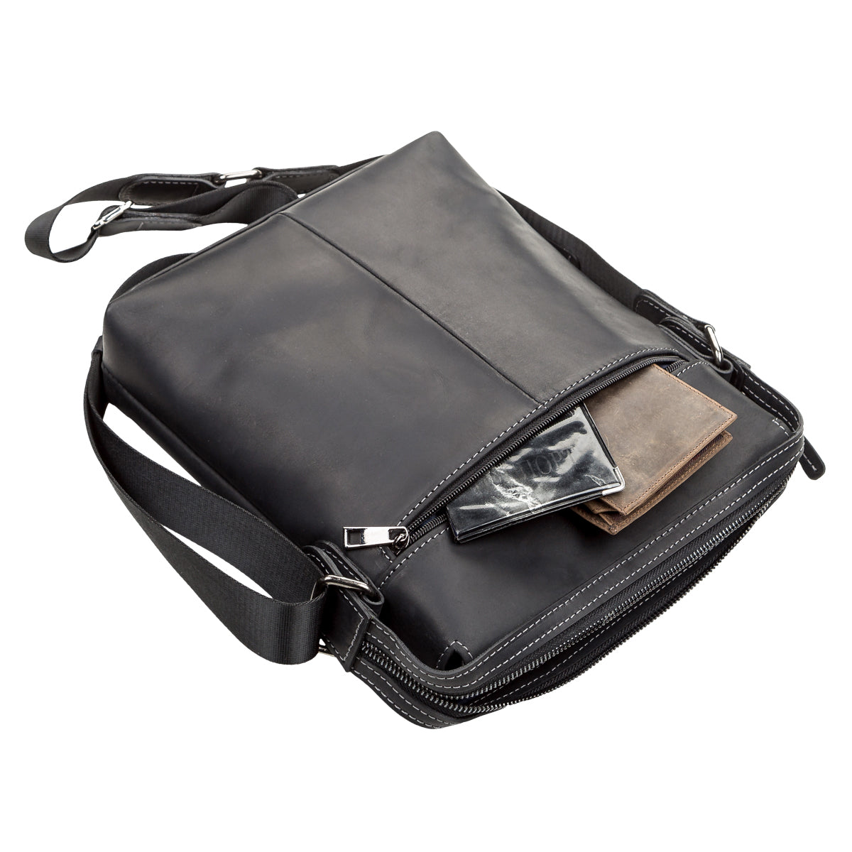 Men's Leather Bag SHVIGEL 11098 Black Natural Leather Made in Ukraine