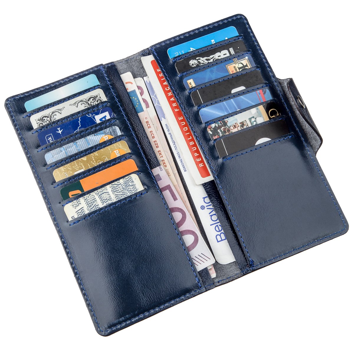 Unisex Leather Wallet SHVIGEL 16170 Blue Alcor with Buttons - Genuine Leather from Ukraine