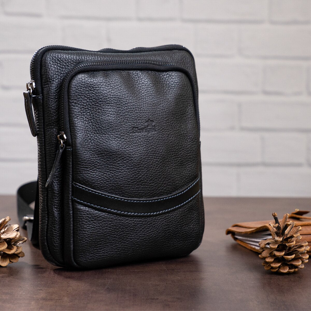Men's Leather Bag SHVIGEL 11090 Genuine Black Leather Durable Design
