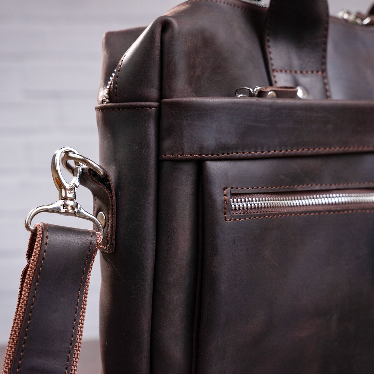 Leather Laptop Bag SHVIGEL 11020 Brown Natural Leather Handmade in Ukraine