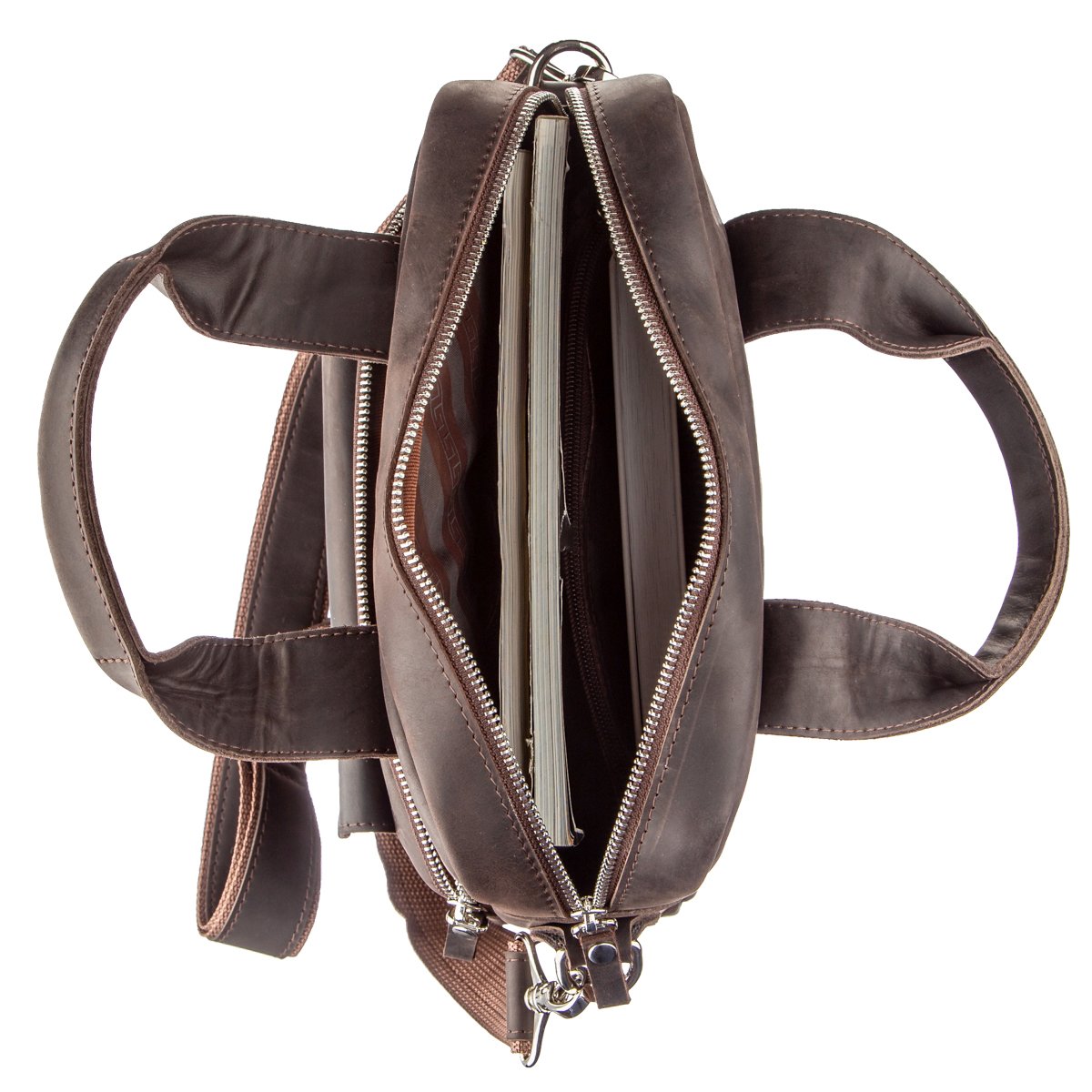 Vintage A4 Vertical Leather Bag by SHVIGEL 11166, Brown, Natural Leather Material, Made in Ukraine