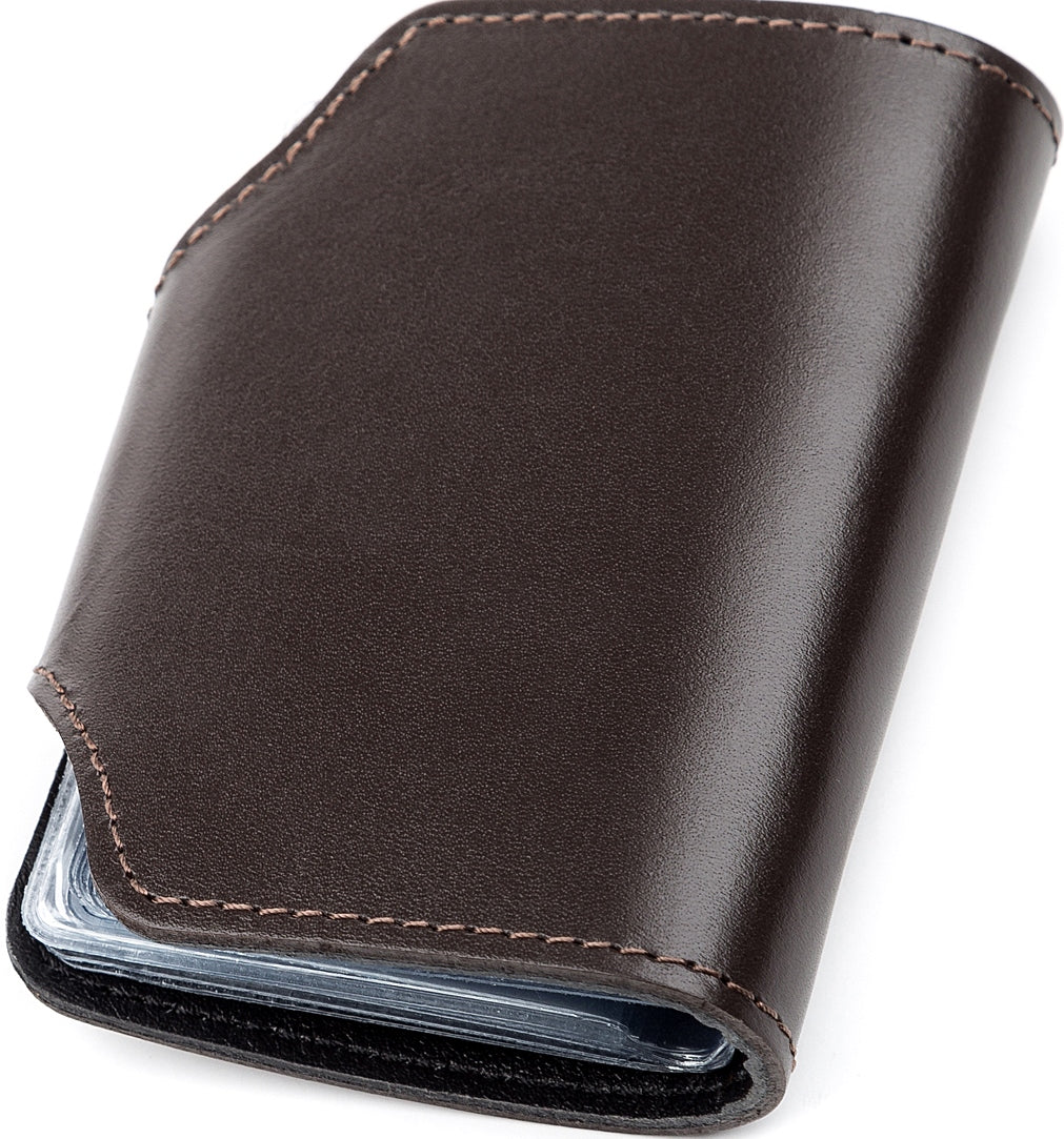 Vertical Card Holder SHVIGEL 13912 Genuine Leather in Brown for Business Cards
