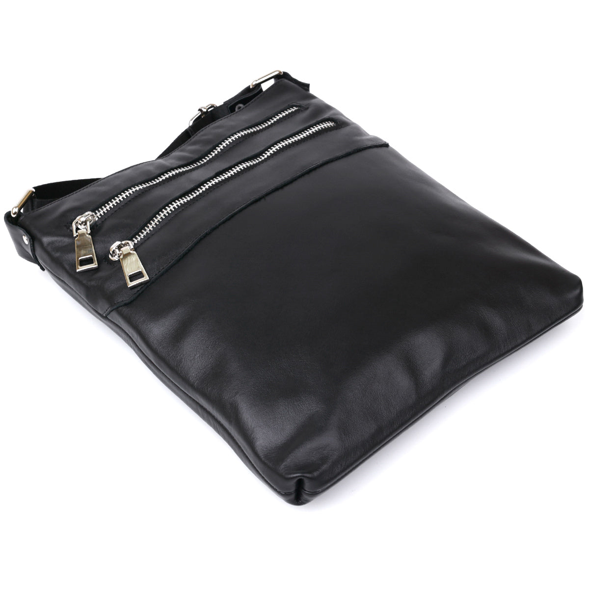 Men's Leather Shoulder Bag SHVIGEL 11602 Black Natural Leather Handmade Ukraine
