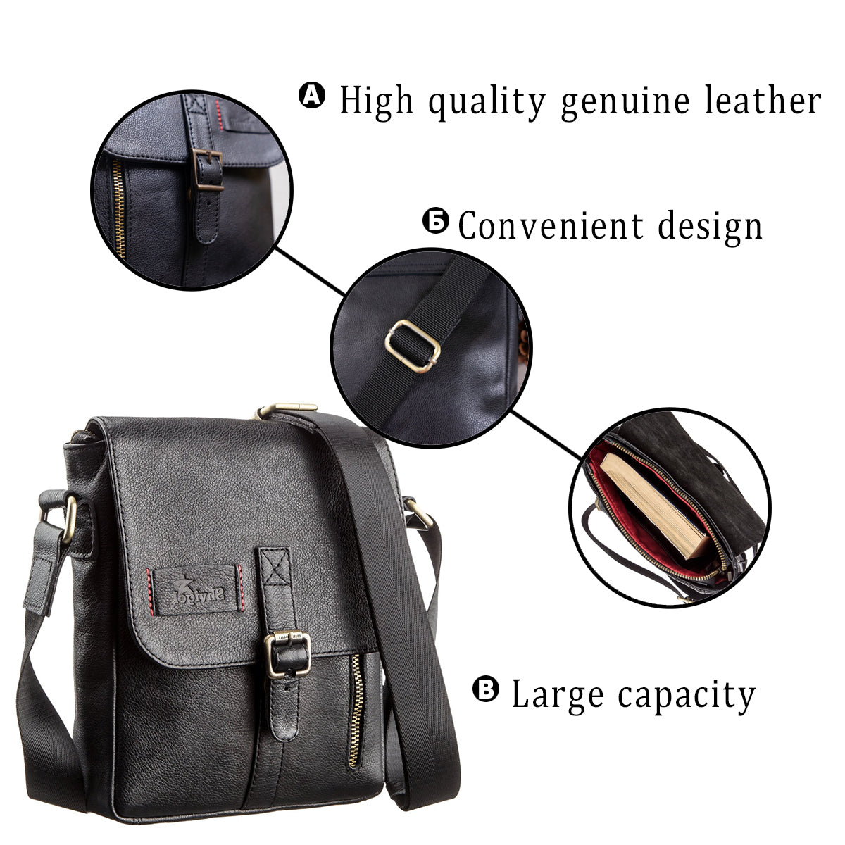 Men's Leather Bag - SHVIGEL 19100 - Black - Natural Leather - Handmade in Ukraine