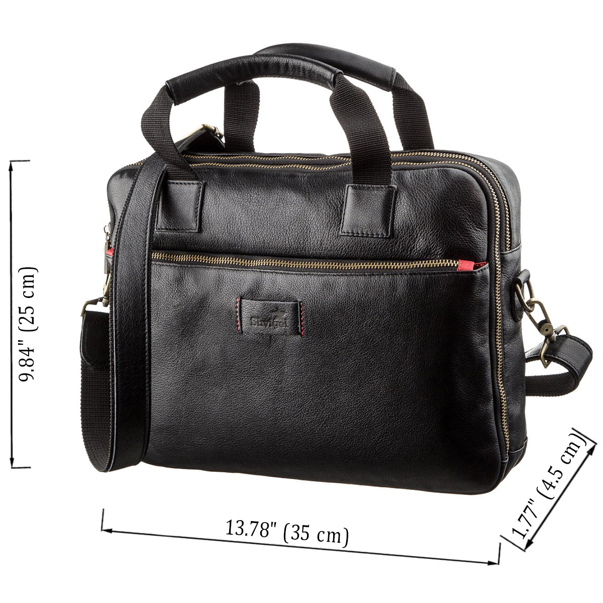 Men's Leather Laptop Bag SHVIGEL 19106 Black with Dual Compartments, Genuine Leather