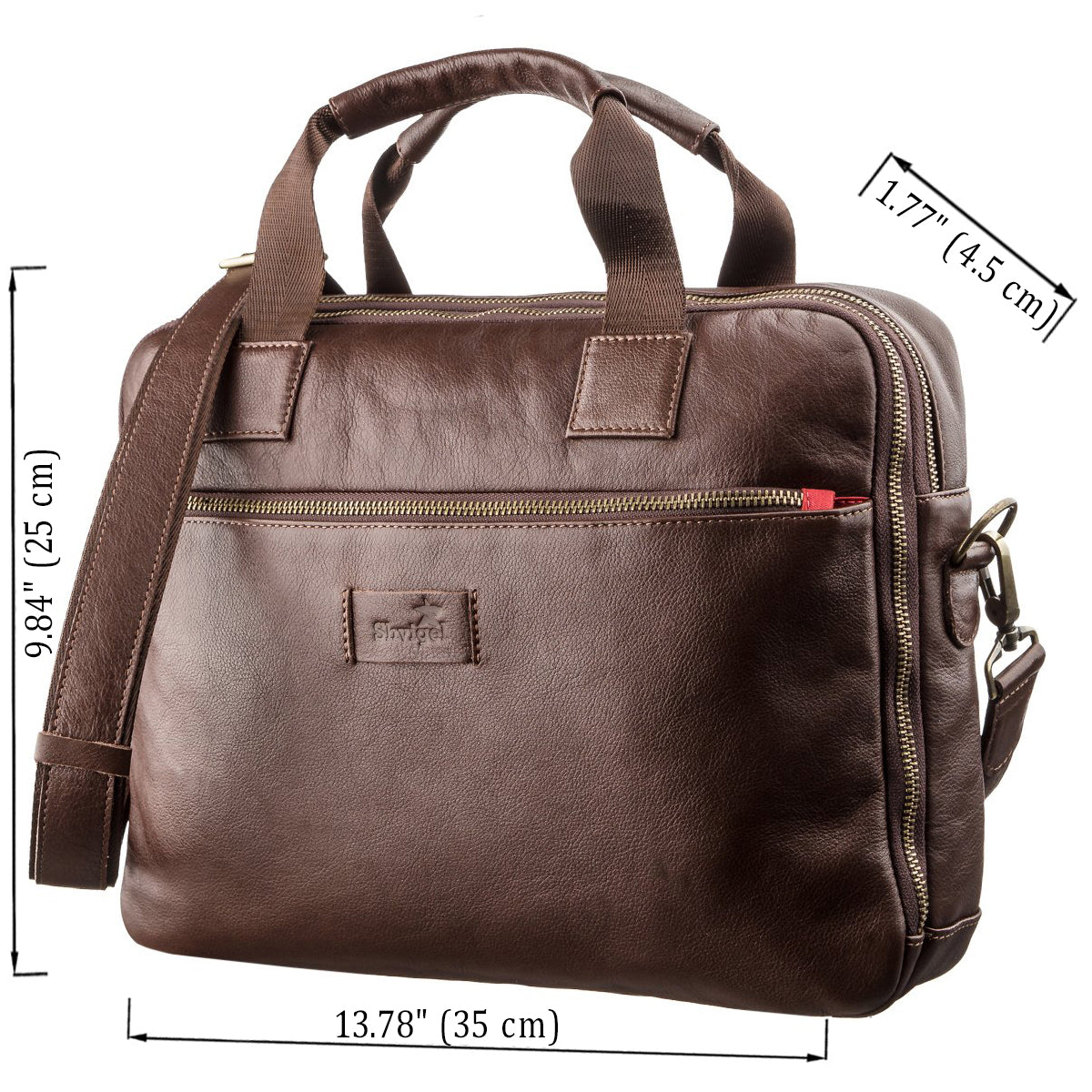 Men's Leather Laptop Bag with 2 Compartments SHVIGEL 19107 Brown, Made in Ukraine, Genuine Leather