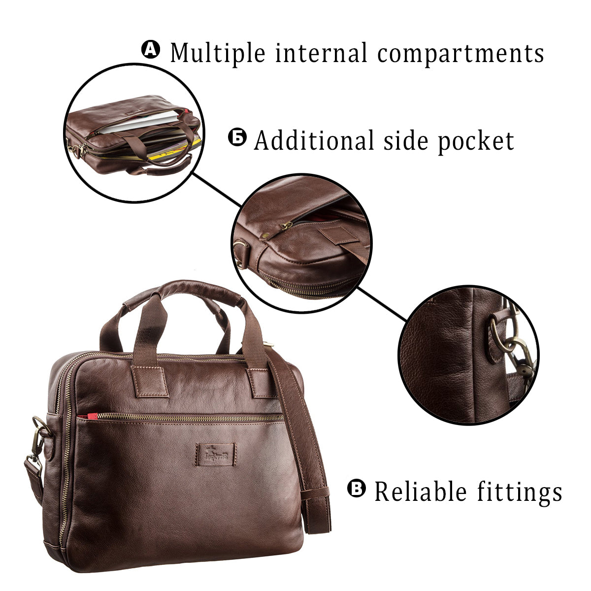 Men's Leather Laptop Bag with 2 Compartments SHVIGEL 19107 Brown, Made in Ukraine, Genuine Leather