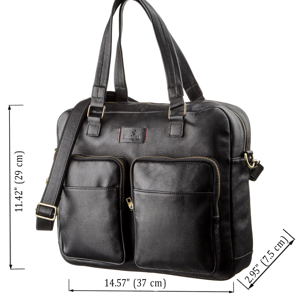 Men's SHVIGEL 19108 Black Leather Laptop Briefcase - Premium Genuine Leather