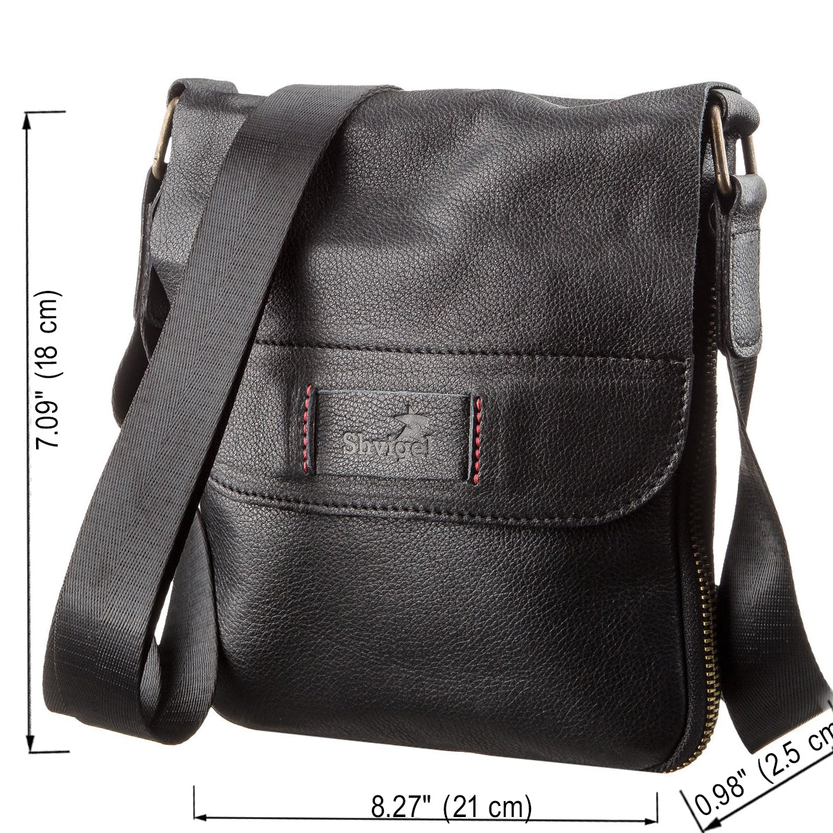 Men's Leather Messenger Bag SHVIGEL 19113 Black Natural Leather High Quality