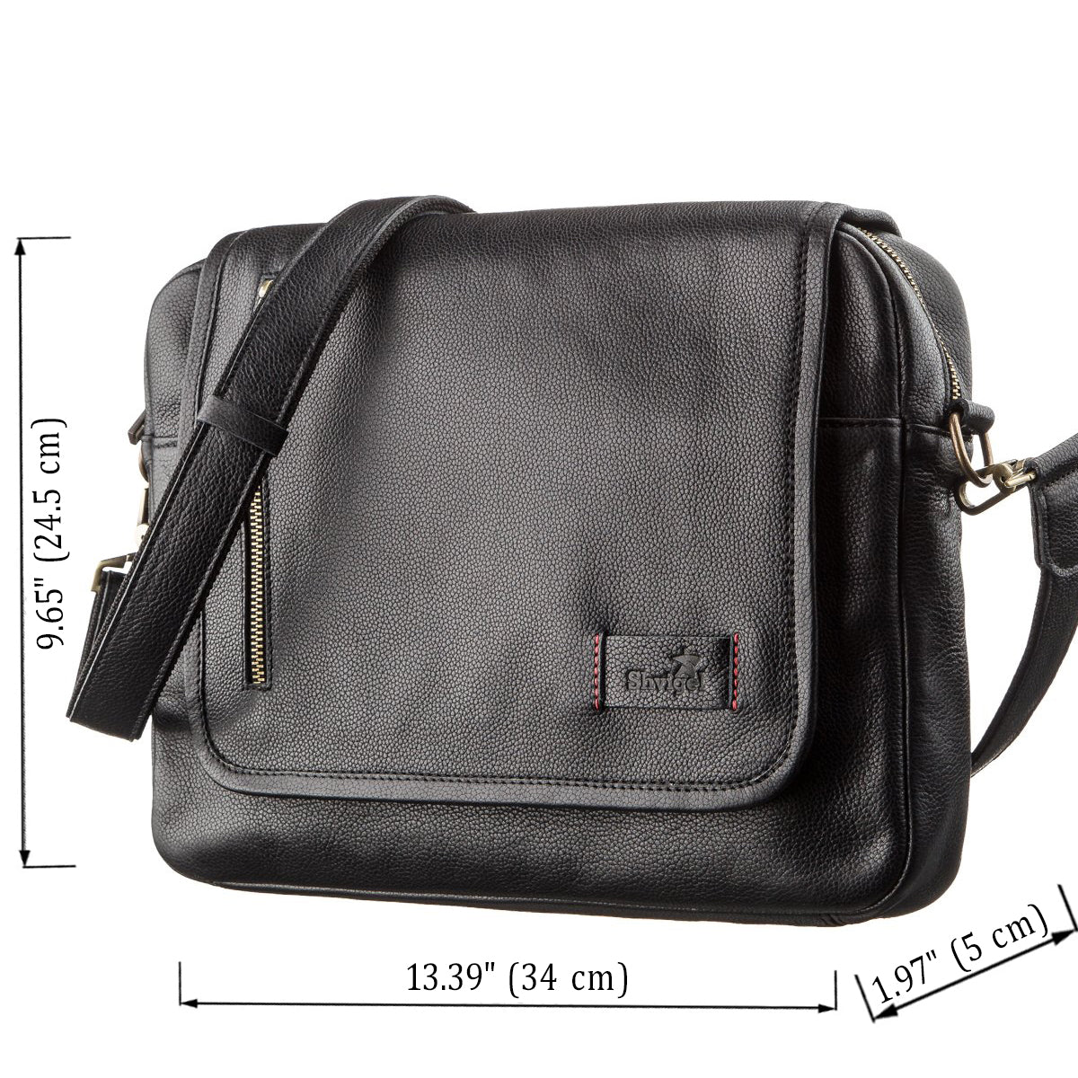 Men's Leather Shoulder Bag SHVIGEL 19116 Black Natural Leather Handmade