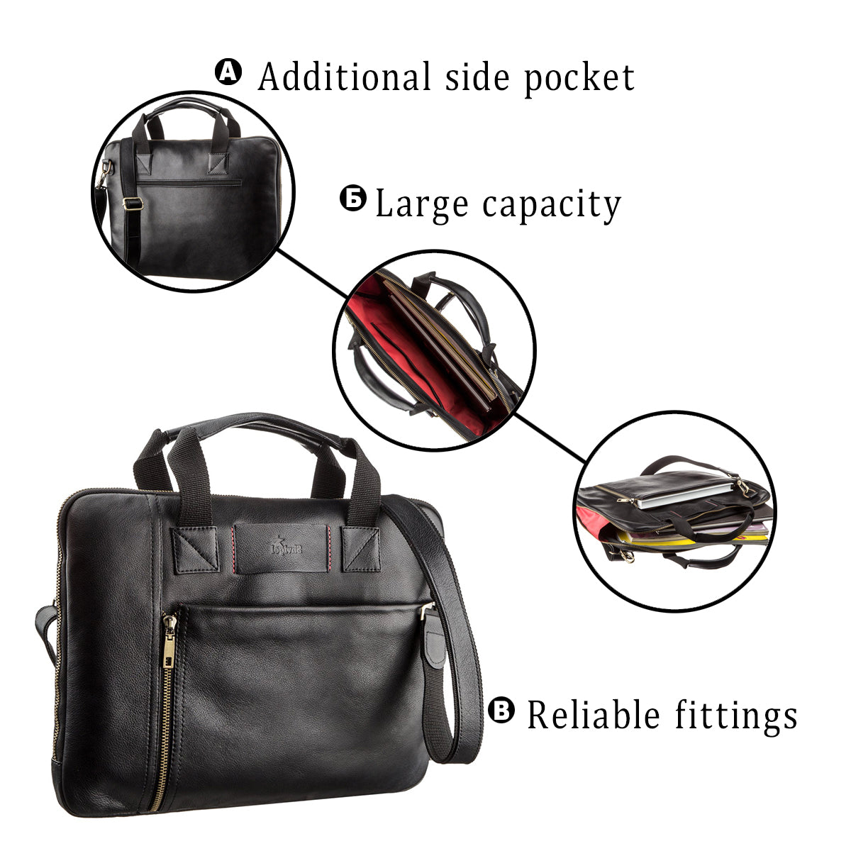 Men's Slim Leather Laptop Bag SHVIGEL 19117 Black Made of Genuine Leather