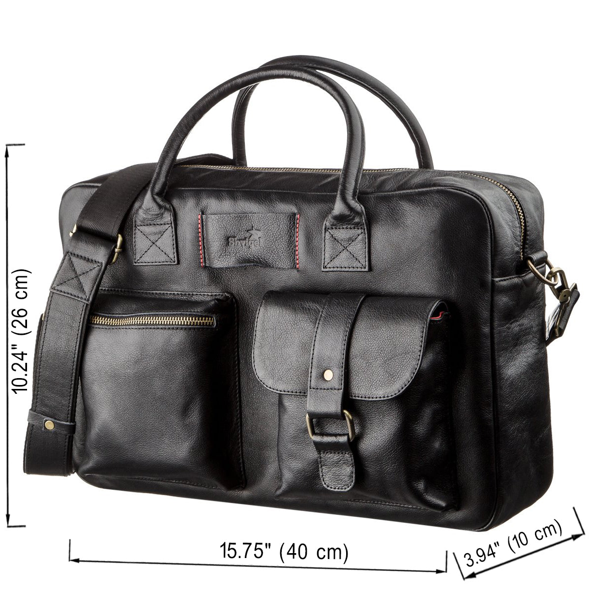 Men's Large Leather Laptop Briefcase SHVIGEL 19118 Black Natural Leather