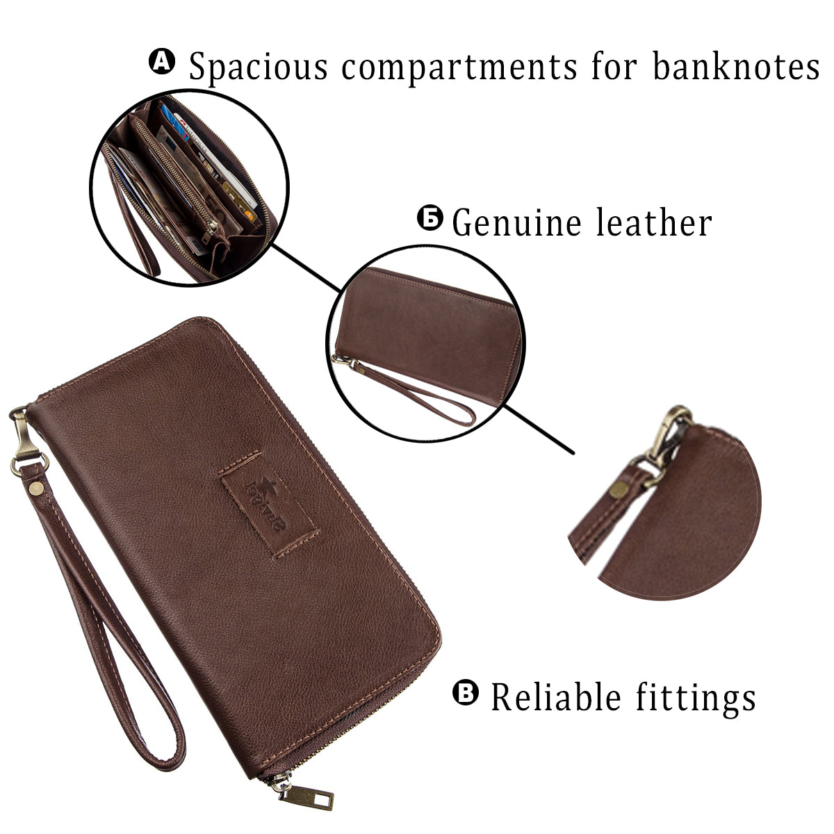 Men's Horizontal Leather Clutch SHVIGEL 19121 Brown Made in Ukraine, Genuine Leather
