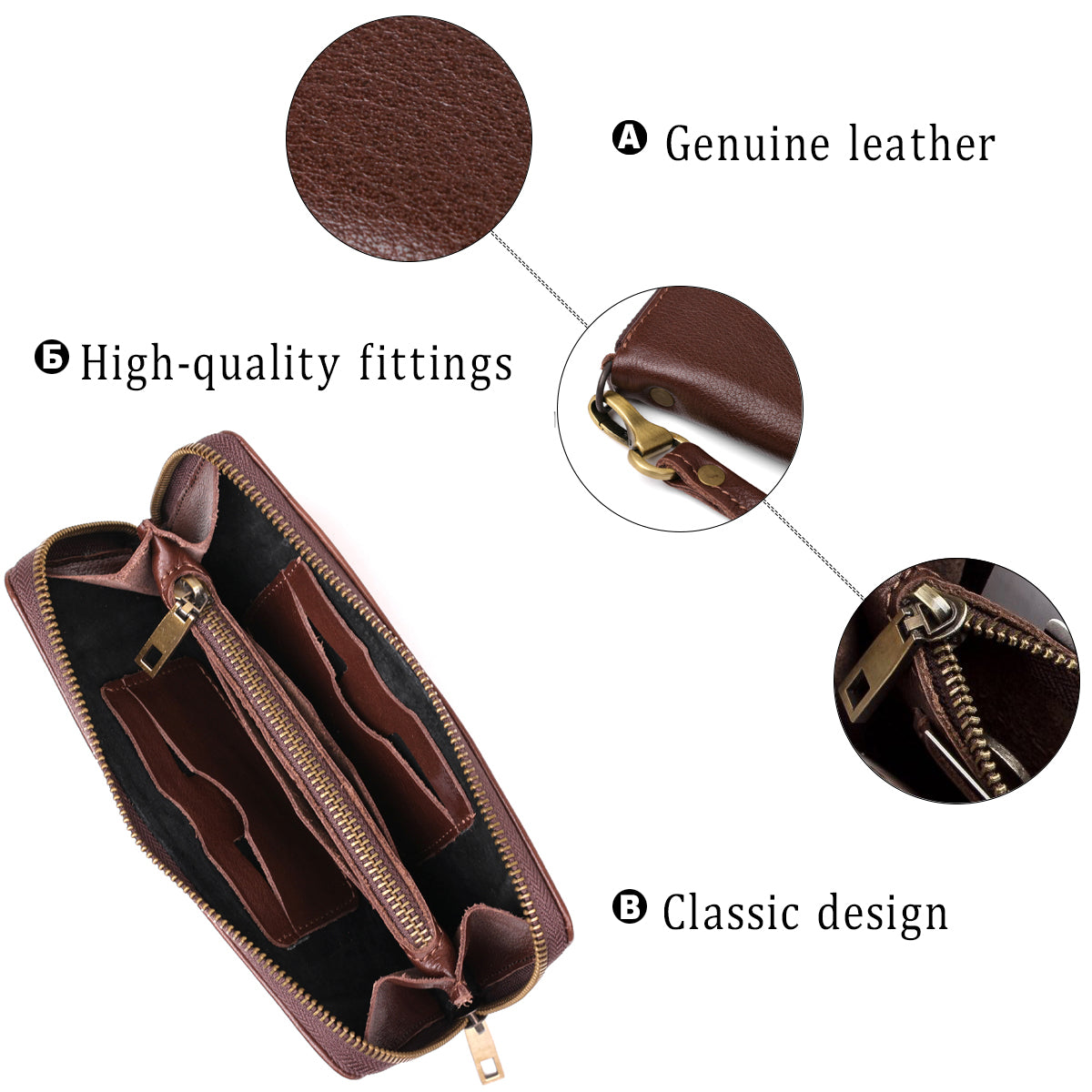 Men's Leather Clutch SHVIGEL 19124 Brown Natural Leather Handmade Accessory
