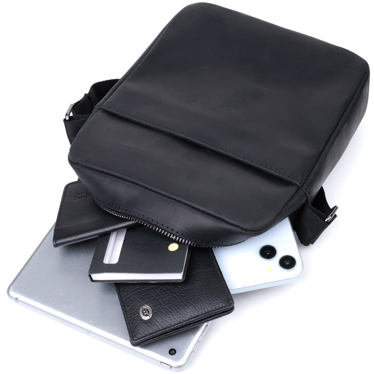 Men's Matte Leather Crossbody Bag SHVIGEL 22848 Black - Genuine Leather Design