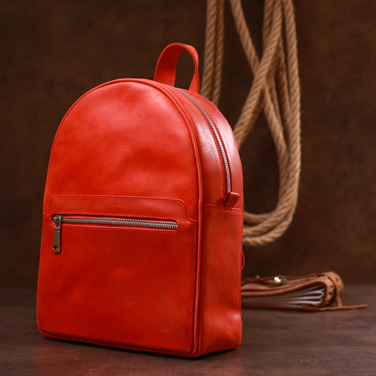 Vintage Compact Women's Backpack SHVIGEL 16312 Red Genuine Leather, Made in Ukraine