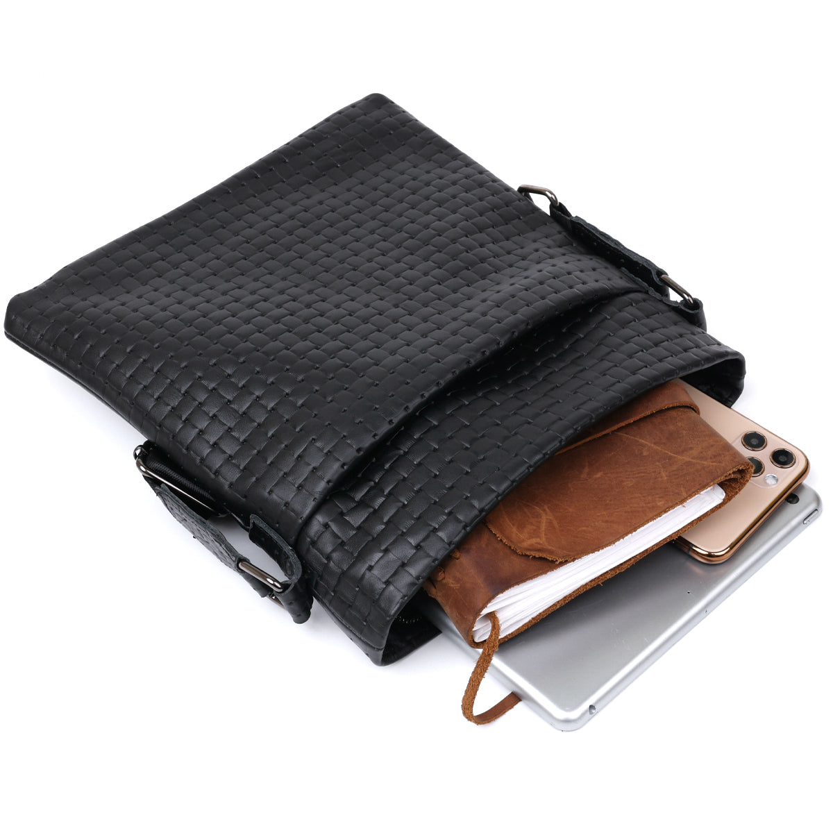 Leather Crossbody Bag for Men SHVIGEL 11600 Black Genuine Leather Quality