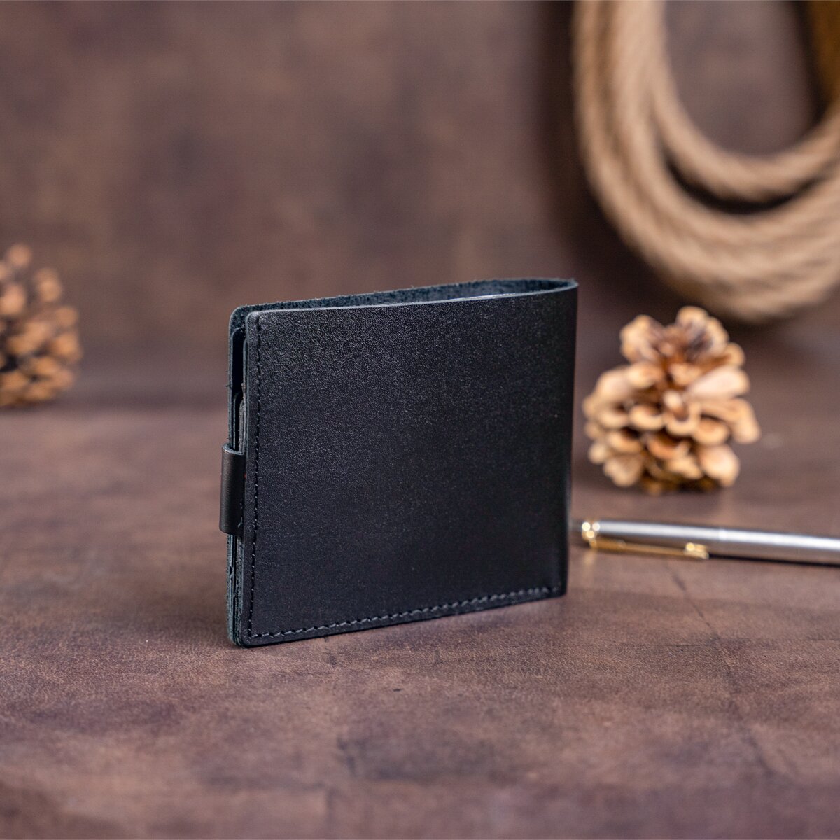 Men's Leather Wallet with Coin Compartment SHVIGEL 16211 Black, Natural Leather, Ukraine