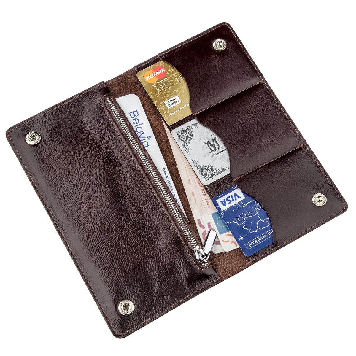 Men's Vertical Wallet SHVIGEL 16193 Brown Genuine Leather with Two Buttons from Ukraine