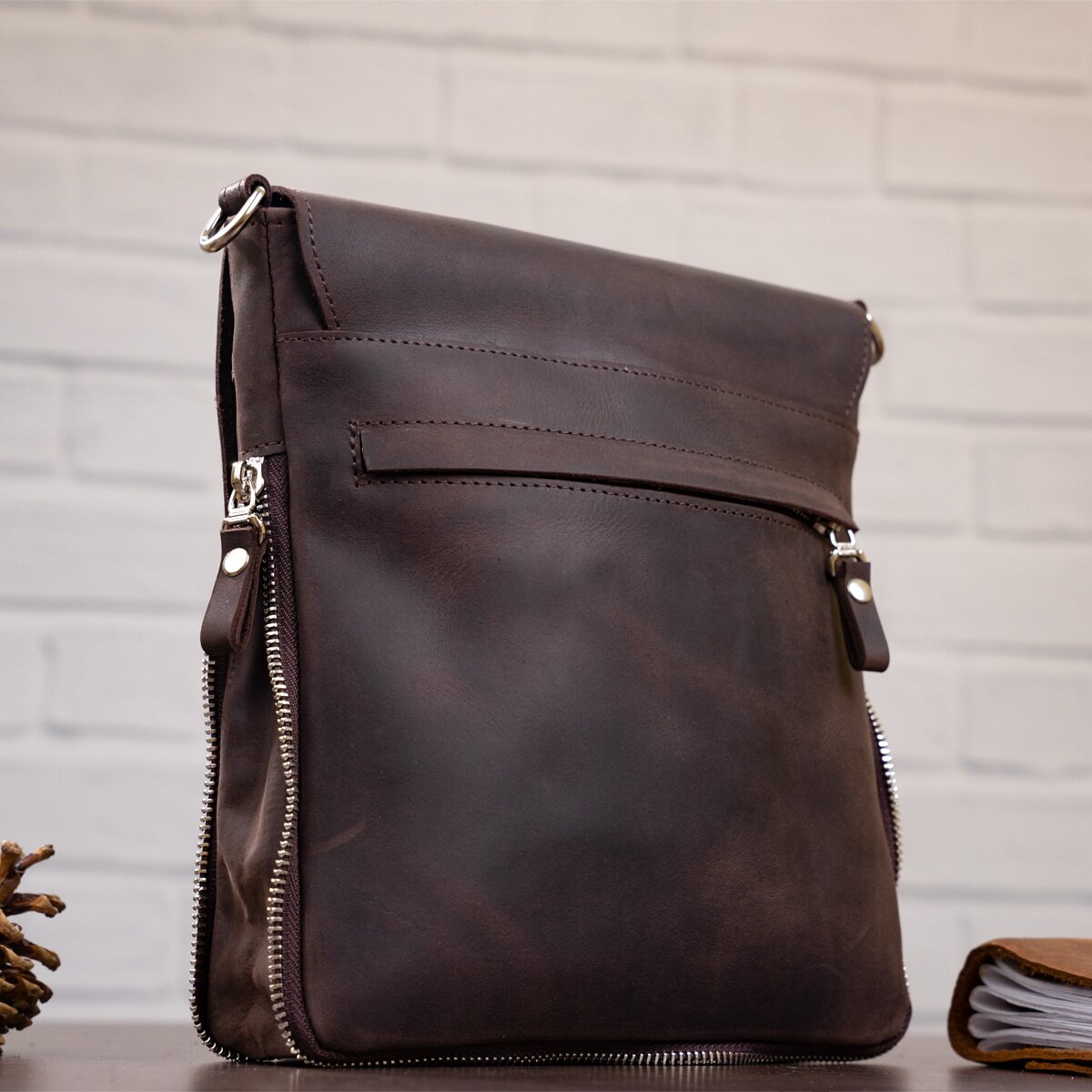 Leather Bag SHVIGEL 00999 Brown Natural Leather Handmade in Ukraine