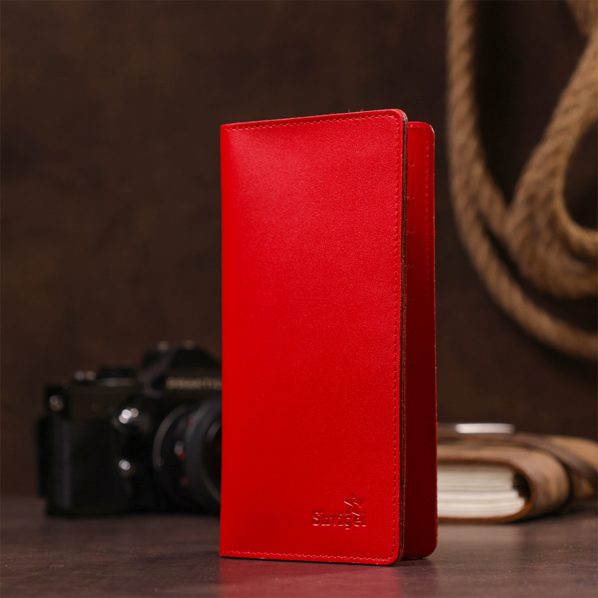 Vertical Wallet SHVIGEL 13990 Red Made of Genuine Leather from Ukraine