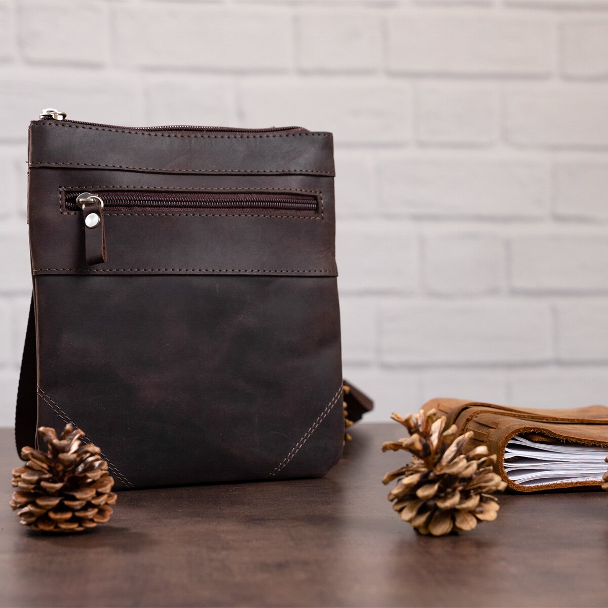 Leather Bag SHVIGEL 11018 Brown, Genuine Leather, Made in Ukraine, Stylish Design