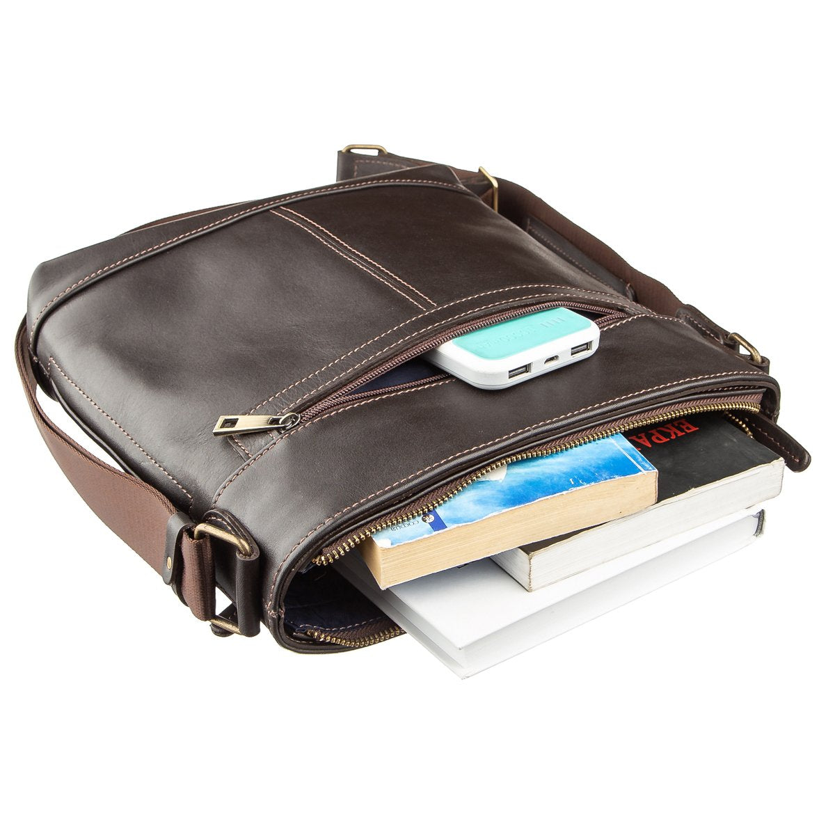 Men's Multifunctional Bag SHVIGEL 11178 Brown Smooth Leather - Natural Leather Quality